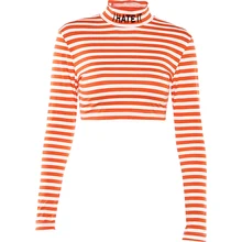 Missoov полосатая футболка женская модная Осенняя водолазка с длинными рукавами с буквенным принтом удобные футболки Уличная Сексуальная обрезанный женский топ