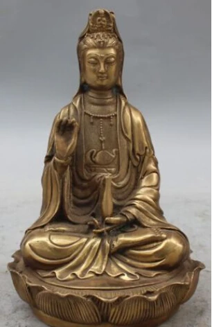 

RHS0033 8" Marked Chinese Bronze Seat Lotus Kwan-yin Bodhisattva Goddess Vase Statue