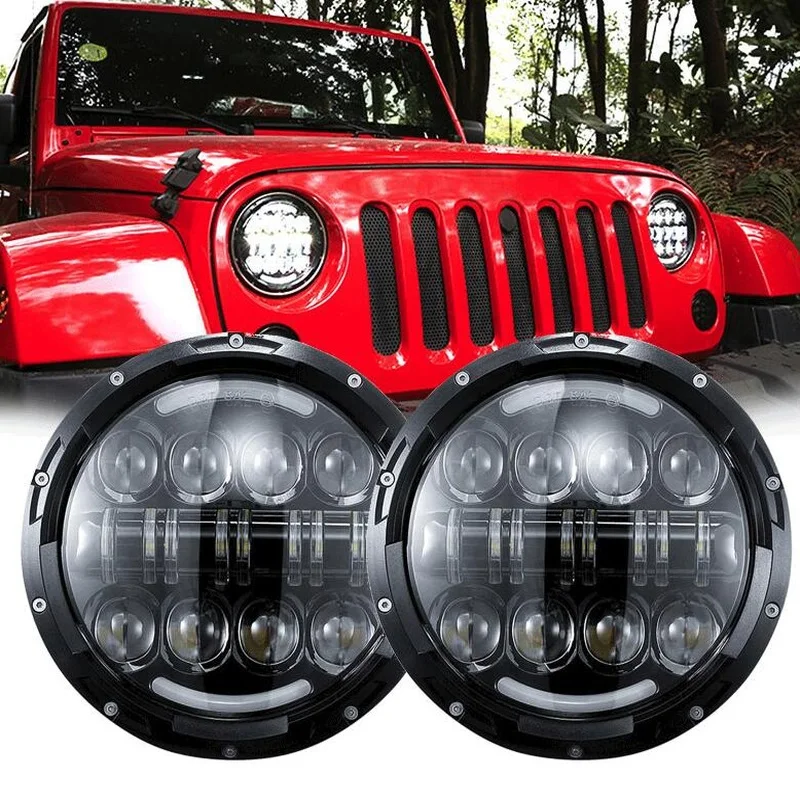 

2PCS 80W Round LED Headlight with Hi-Lo Beam Amber Turn Signal for 07-14 Jeep Wrangler Unlimited JK 4 Door 03-09 Hummer H1 H2
