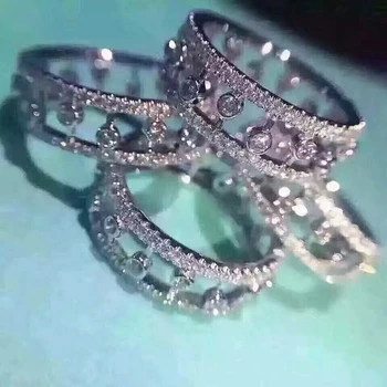 

Fashion 925 Sterling Silver Hollow Crown Ring Full Micro Cubic Zirconia Row Drill Ring Women Wedding Stacking Jewelry