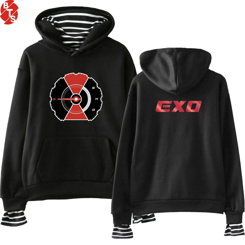 

EXO Kpop Printed Fake Two Piece Hoodies Women 2018 New Fashion Long Sleeve Hooded Sweatshirts Casual Hot Sale Trendy Wear