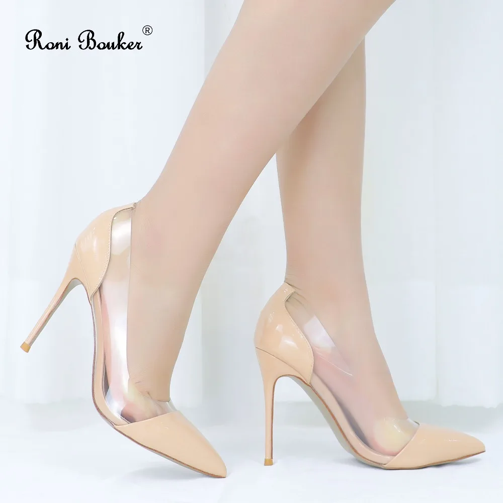 

Woman High Heels Female Pointed Toe Clear PVC Slip-on Pumps Fashion Patent Leather Stiletto Heel Ladies Party Wedding Shoes EU42
