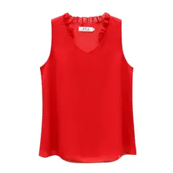 2019 Модная брендовая женская блузка без рукавов летняя шифоновая рубашка прозрачная Повседневная блуза с v-образным вырезом плюс размер 4XL