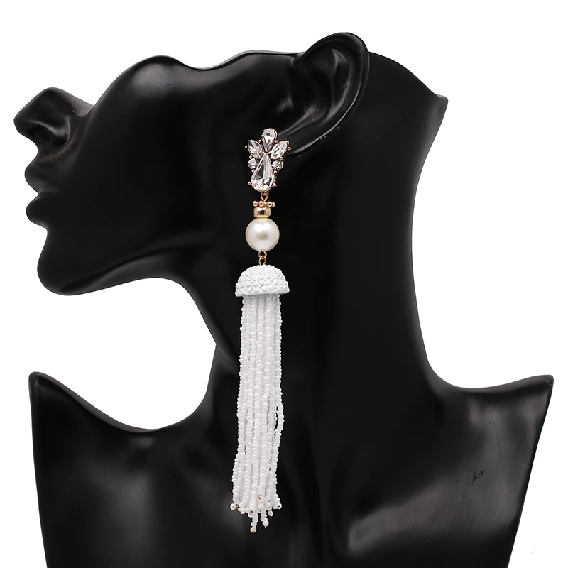 JUJIA 9 COLORS RESIN BEADS TASSEL LONG DANGLE DROP EARRINGS STATEMENT EARRING BEADED TASSEL EARRINGS FRINGED EARRING JEWELRY NHJJ3018