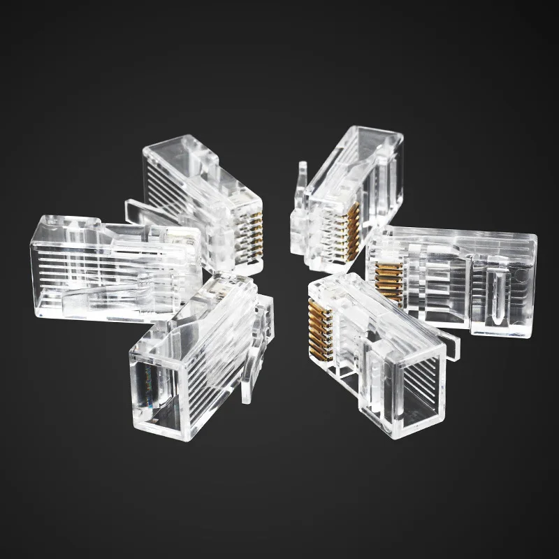 

100pcs Pure Copper 8P8C Cat 6 RJ 45 Connector Modular Ethernet Cable Head Plug Gold-plated Cat6 Crimp Network RJ45 Crystal Heads