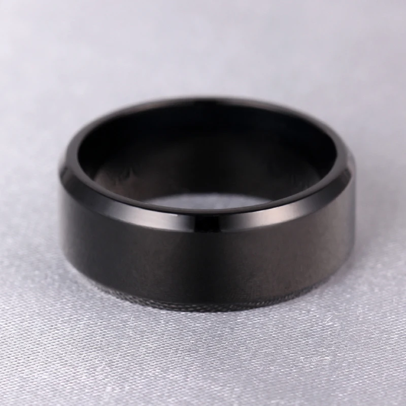 Titanium Steel Rings US Size 8mm Bright Polish Black Color Titanium Ring For Men