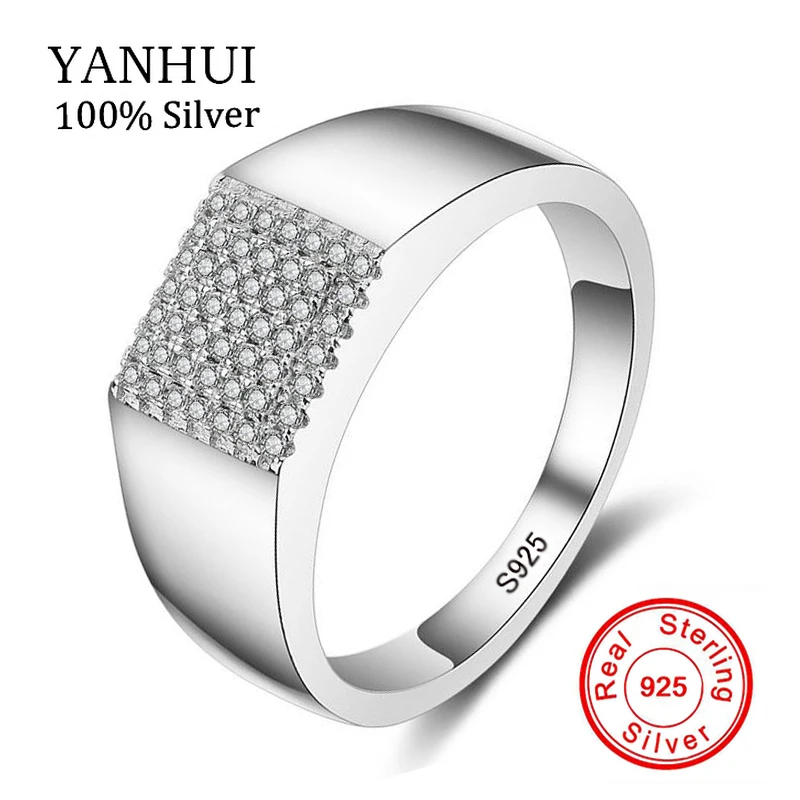 

YANHUI Fashion Real 925 Sterling Silver Ring Luxury CZ Diamant Man Wedding Jewelry Engagement Rings Gift MJZ025
