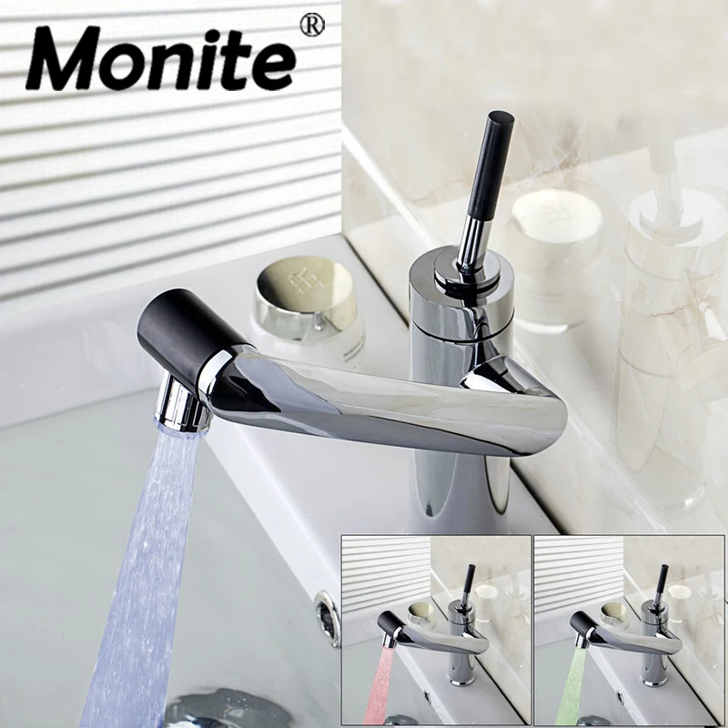 Monite LED rotate faucet water Bathroom Faucet Kitchen Swivel Faucet Hot And Cold Mixer Taps basin Sink Faucet