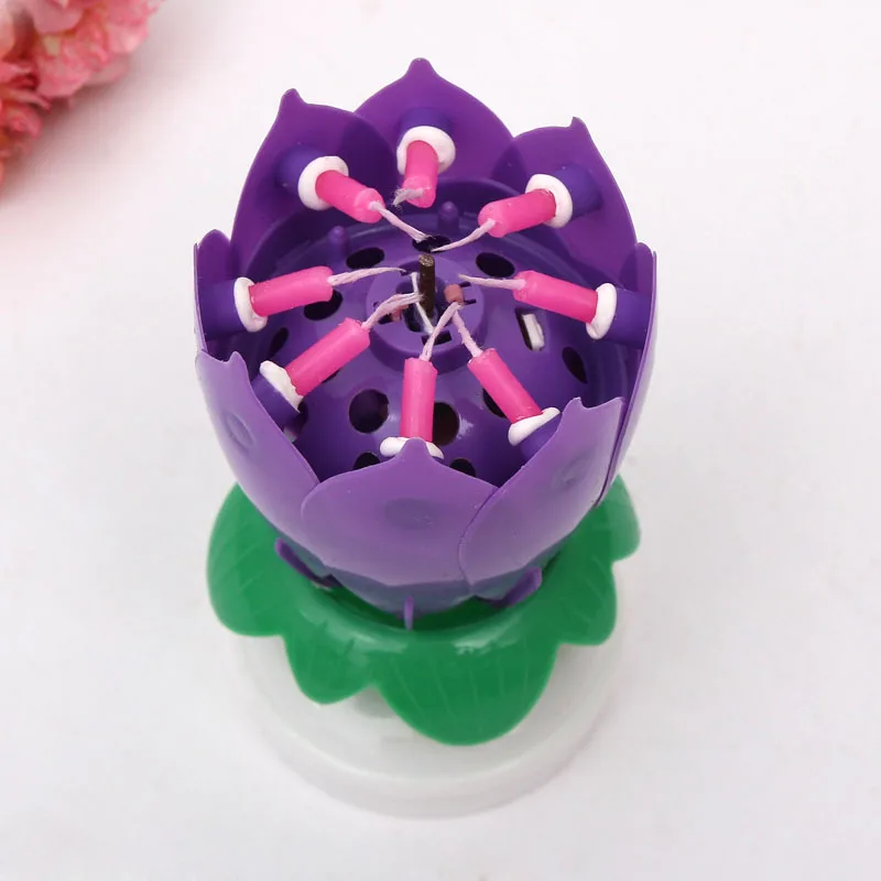 С Днем Рождения двойной слой нот Блоссом лотоса свечи «цветок» для торта День рождения для детей девочек и мальчиков вечерние украшения - Цвет: Purple