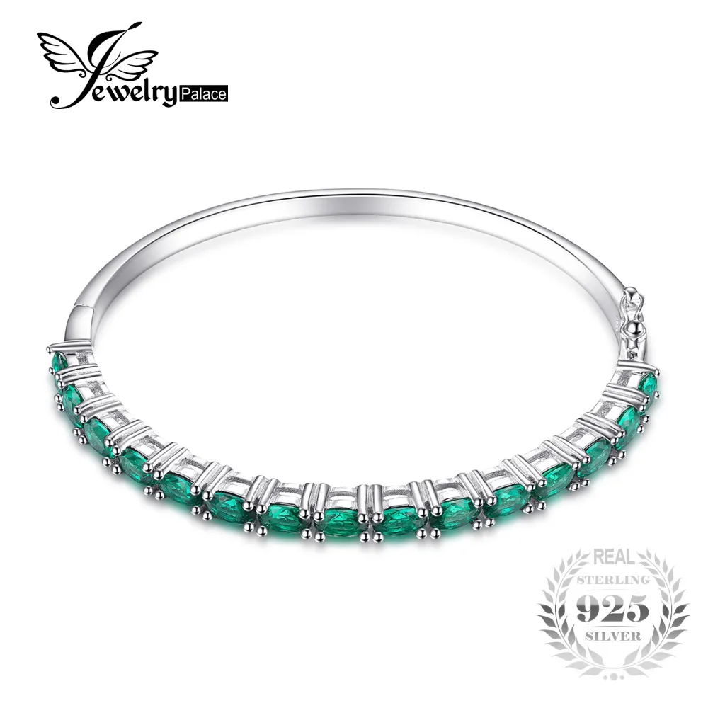 JewelryPalace 5.8ct Nano Simulated Emerald Bracelet 925 Sterling Silver High Quality Party Wedding Nice Gift For Women/Girls