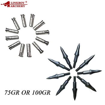 

Linkboy Archery 12Pcs Arrow Target Broadheads Point 75gr 100gr + 12Pcs Insert for ID6.2mm Arrow Shaft Hunting and Shooting