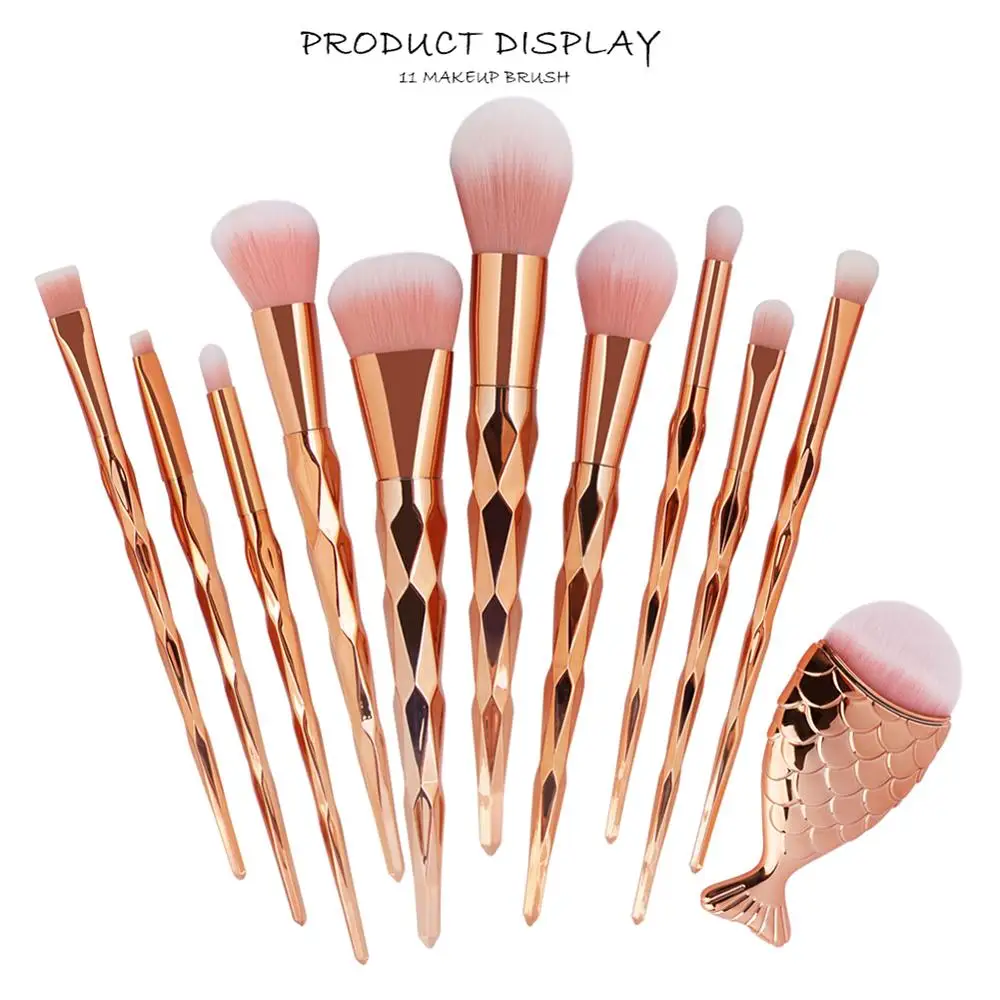 

11Pcs Diamond Rose Gold Makeup Brushes Set Foundation Loose Powder Eyeshadow Lip Brush Kit
