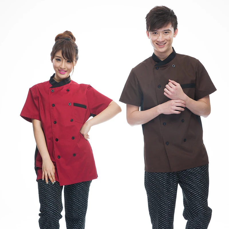 

Restaurant Hotel Kitchen Chef Coats Jackets Uniform Short Sleeves Double Button Unisex More Color
