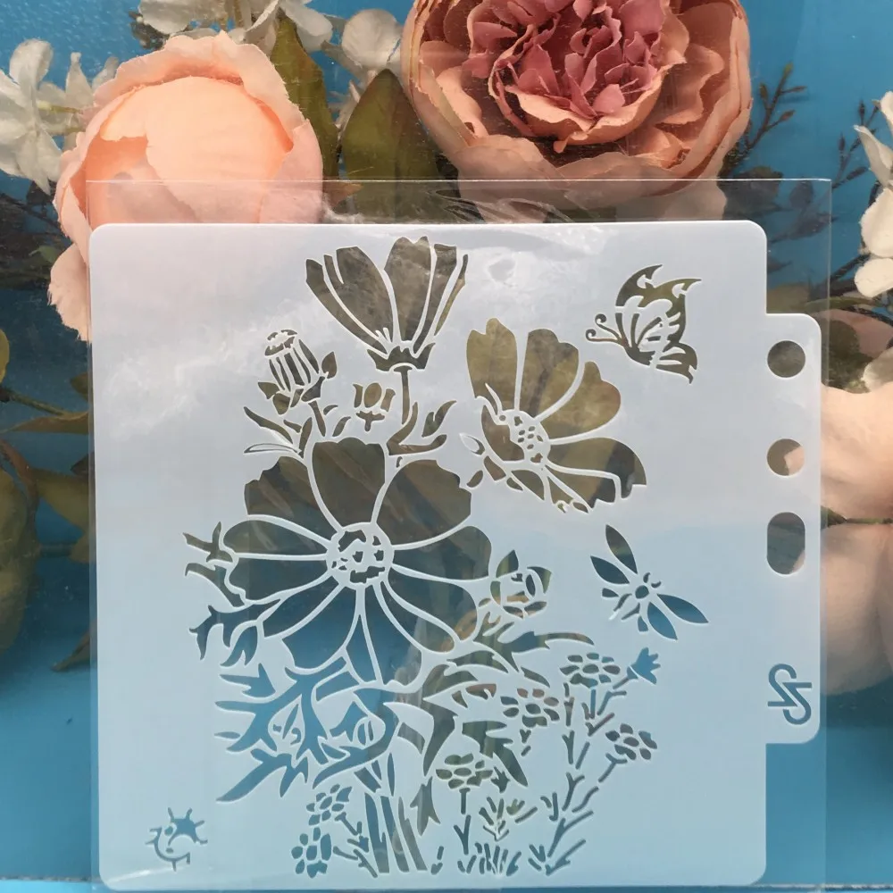 13 см бабочка цветок DIY Многослойные трафареты настенная живопись фотообои