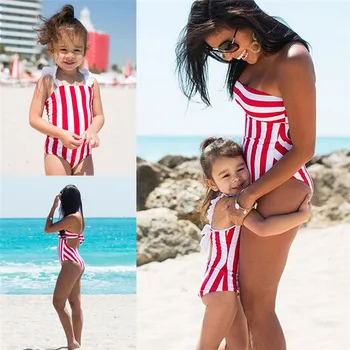 

Mother Daughter Swimsuits One-Peaces 2019 Summer Family Matching Swimwear Sets Mom And Daughter Beach Sexy Bikini Clothes E070