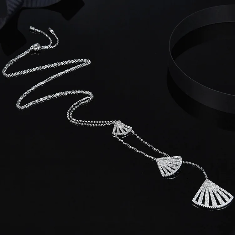 

Ins-APM Ou Mei silver fan necklace collarbone chain wool chain couple pendant jewelry neck chain length