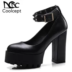 Coolcept/размеры 32-42, пикантные женские туфли-лодочки на высоком каблуке и платформе с заклепками, туфли-лодочки на Высоком толстом каблуке