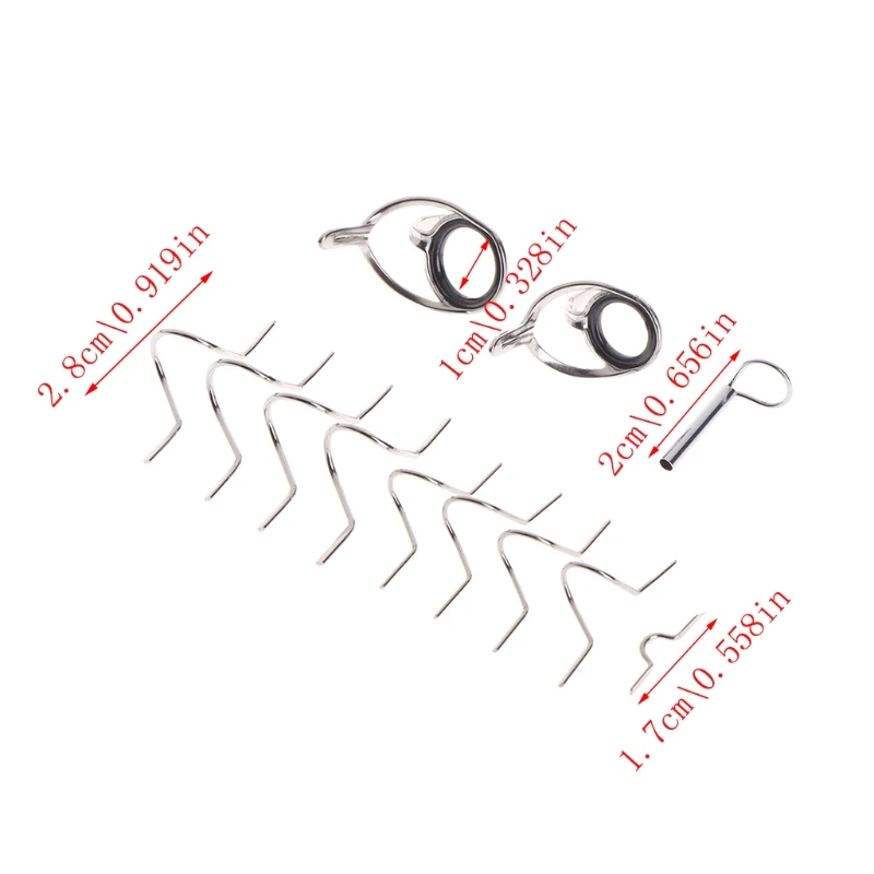 

1 Set Fishing Rod Pole Guide Eye Stainless Steel Fly Fish Mixed Rings Repair Kit