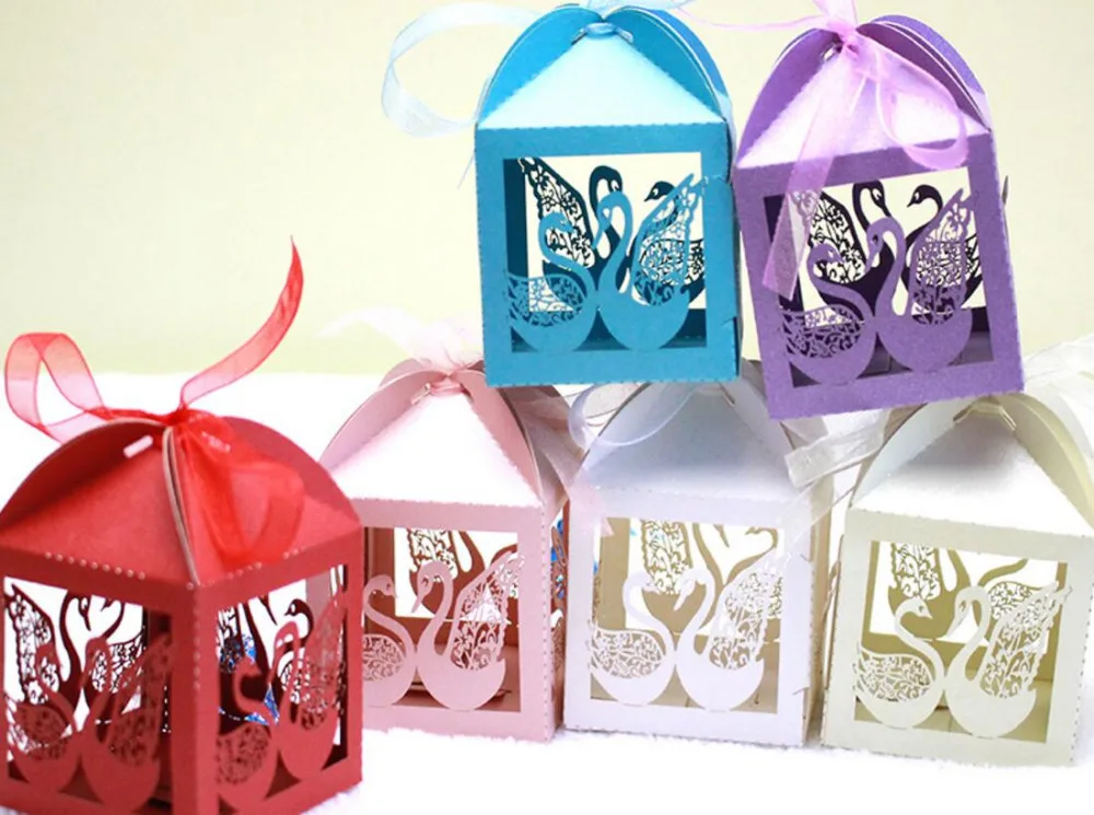 

creative swan loyalty and eternal love carved candy bag new marriage charm Shower Favor Boxes Wedding Party Gift hold bag