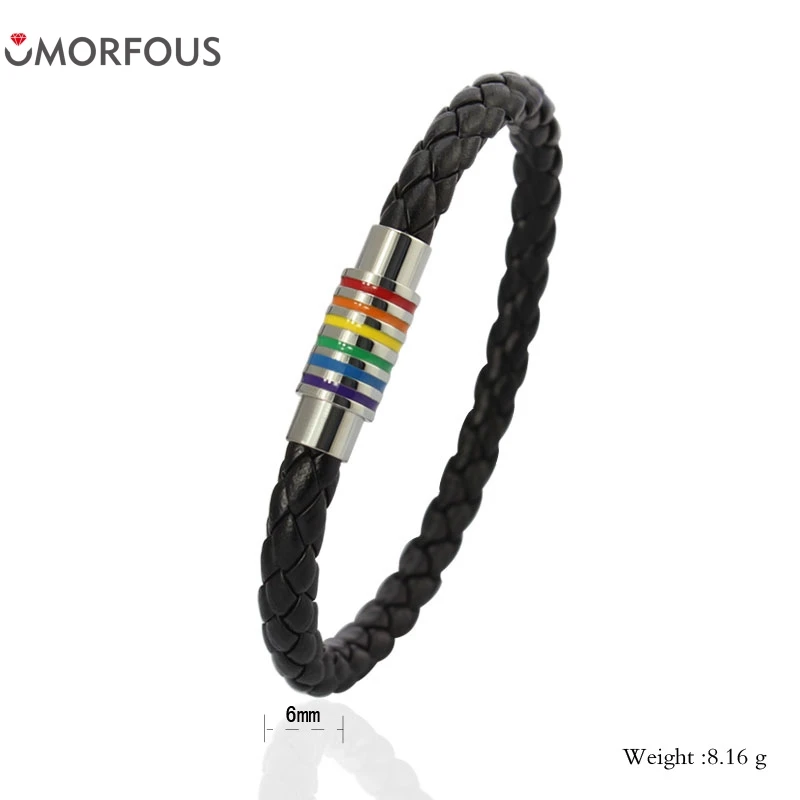 1PC Retail Rainbow Jewelry Charm Leather Bracelet With Stainless Steel Accessories Gay Pride Bracelet For Gay Gift