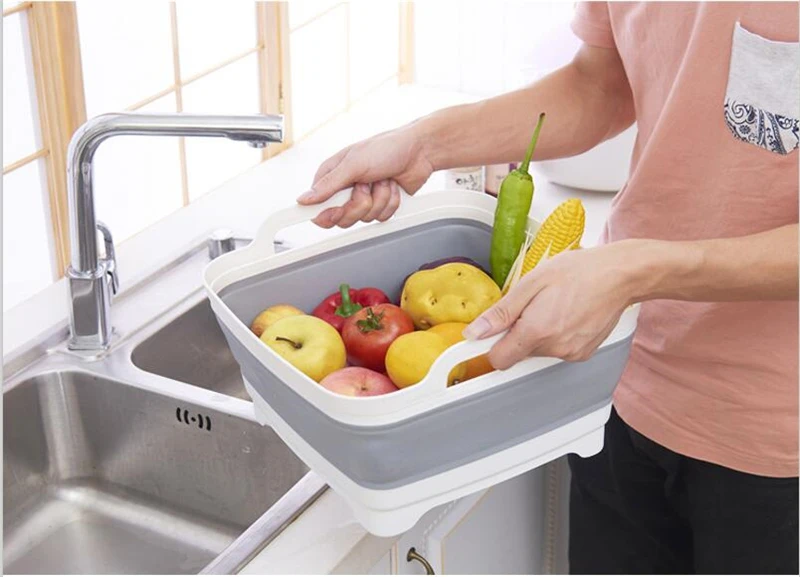 

Square Fruit Vegetable Washing Washbasin Kitchen Product Supply Folding Sink Drain basket Travel Outdoor Camp Portable