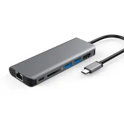 Концентратор type C 6в1 usb-c 3,1 до 4 K Hdmi Pd 2Usb3. 0 Dp LAN Dongle для Mackbook Pro