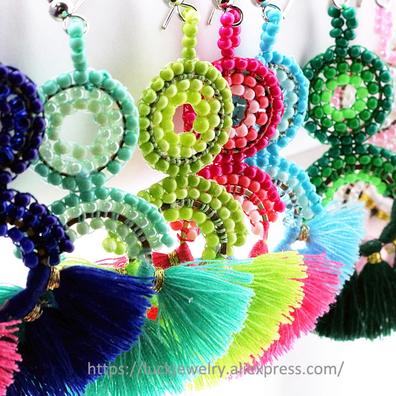 

5 prs/lot Luck Jewel 100% Cotton Thread Bohemia Big Dangle Earrings Adjustable Handmade Vintage Jewelry Women Fashion Charming