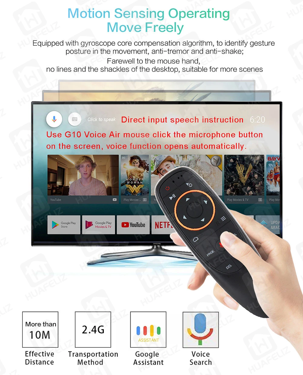 G10S Voice control Air Mouse 2.4GHz Wireless Gyro Google Microphone Remote IR Learning 6-axis for H96 X96 Android TV Box PC