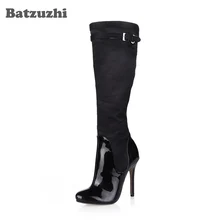 Batzuzhi Fashion Women Boots Antumn Winter Knee High Boots Women Pointed Toe Black High Heels Boots Women Suede Leather Botas winter fashion woman boots sexy knee high boots gold rivets round toe botas high heels long boots women casual shoes