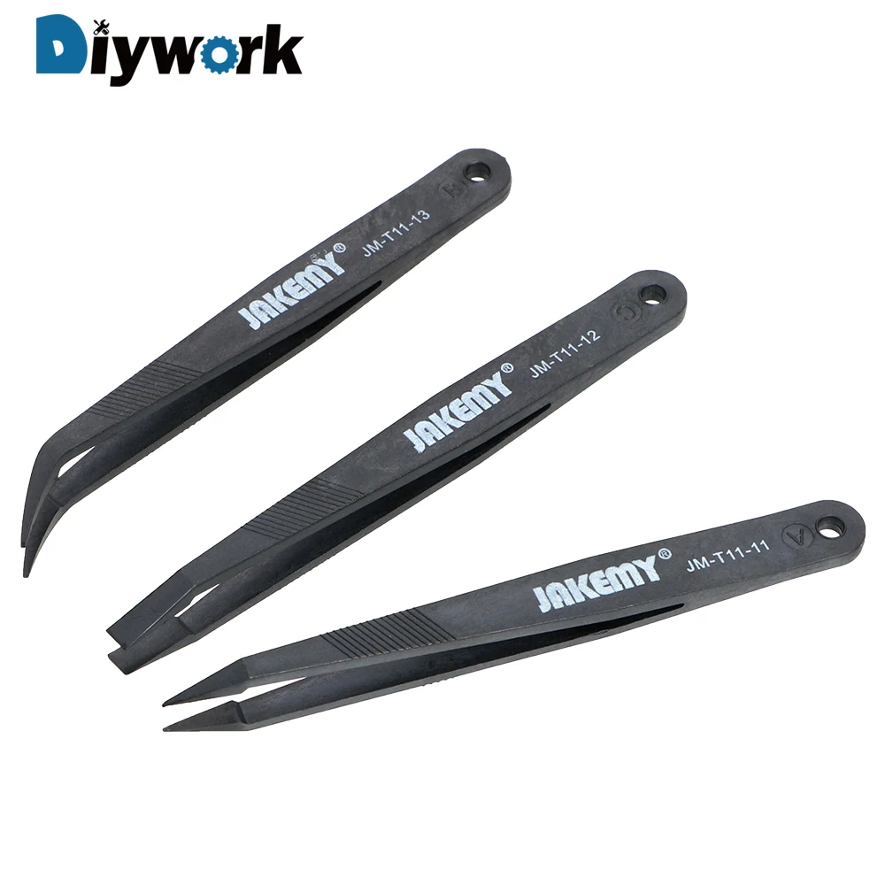 

DIYWORK 3PCS/set Anti-static Flat/Pointed/Curved Forceps Tweezers Set Phone Laptop Electronic Repair Tools Plastic Tweezers