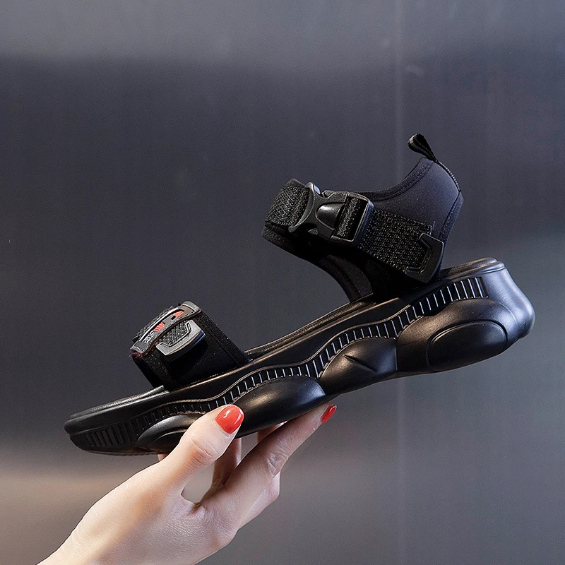 

JELLYFOND Women Thick Bottom Sandals Platform Wedges Shoes Black Wedge Sandals 2019 Platform Summer Shoes Woman Beach Sandals