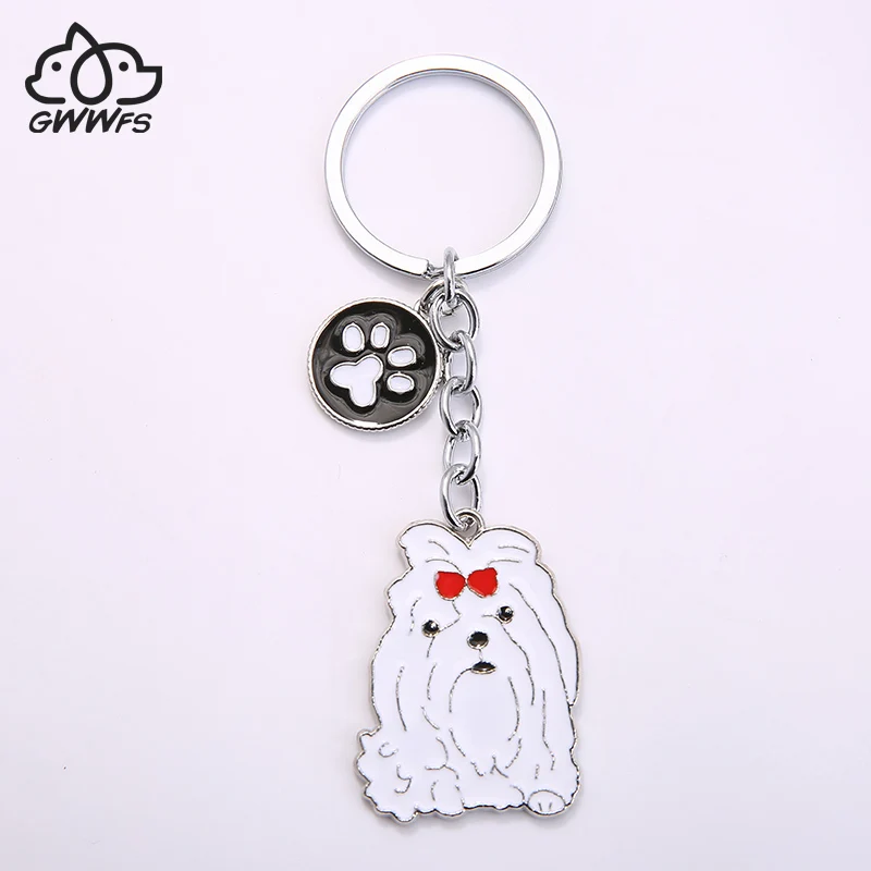 Lovely cartoon Maltese dog Key Chain Key Ring Women Girls Handbag Pendant Car Key Holder