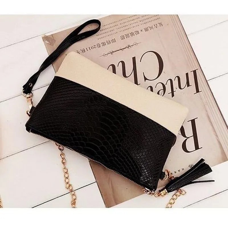 Crocodile Genuine leather Tassel Handbags Shoulder Bags Messenger Bag Day Clutch Chain Bag Small Bag Women's Clutches A40-332