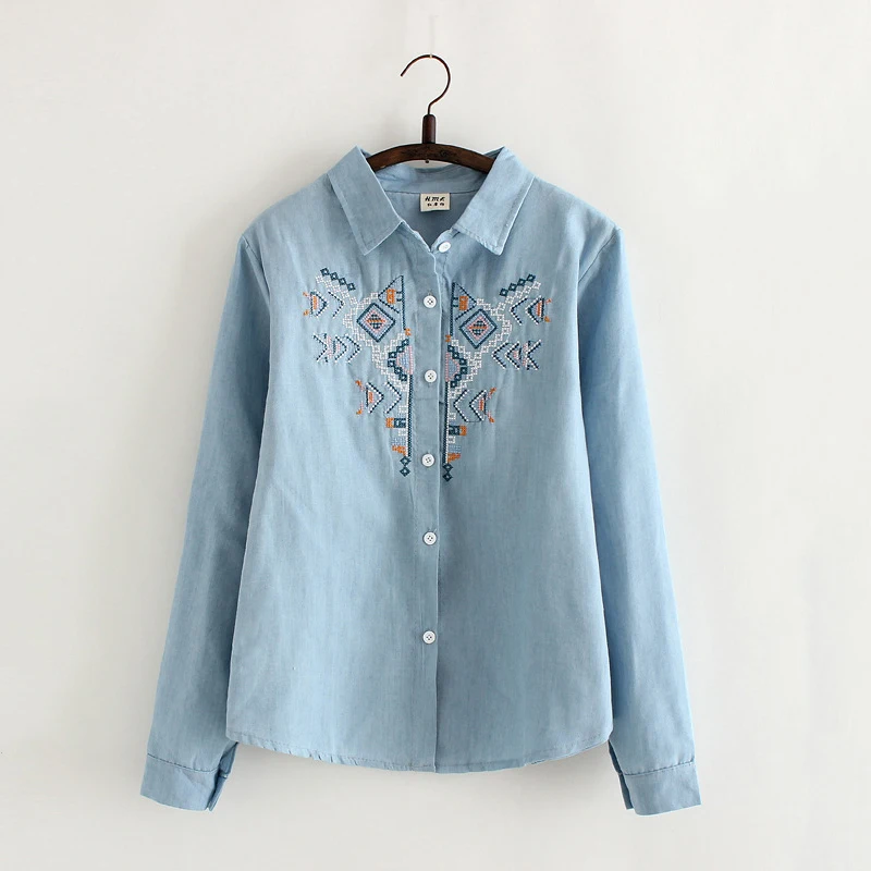 Blue Jeans Shirt Female Blusas Tops 