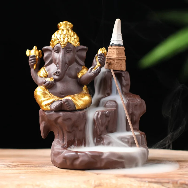 

With 10Pcs Incense Cones , India Elephant Backflow Incense Burner Incense Stick Holder Censer