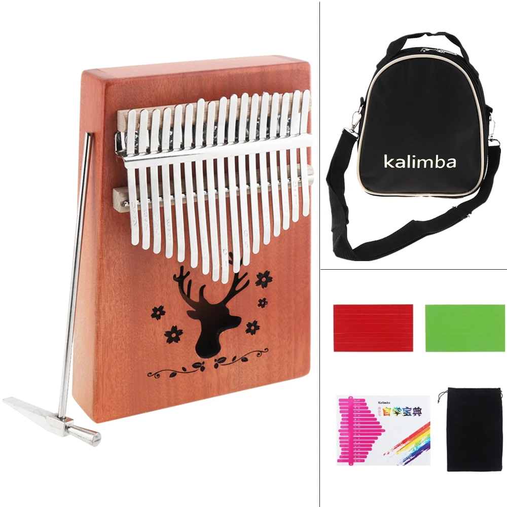 

17 Key Kalimba Elk Sound Hole Single Board Mahogany Thumb Piano Mbira Mini Keyboard Instrument with Complete Accessories