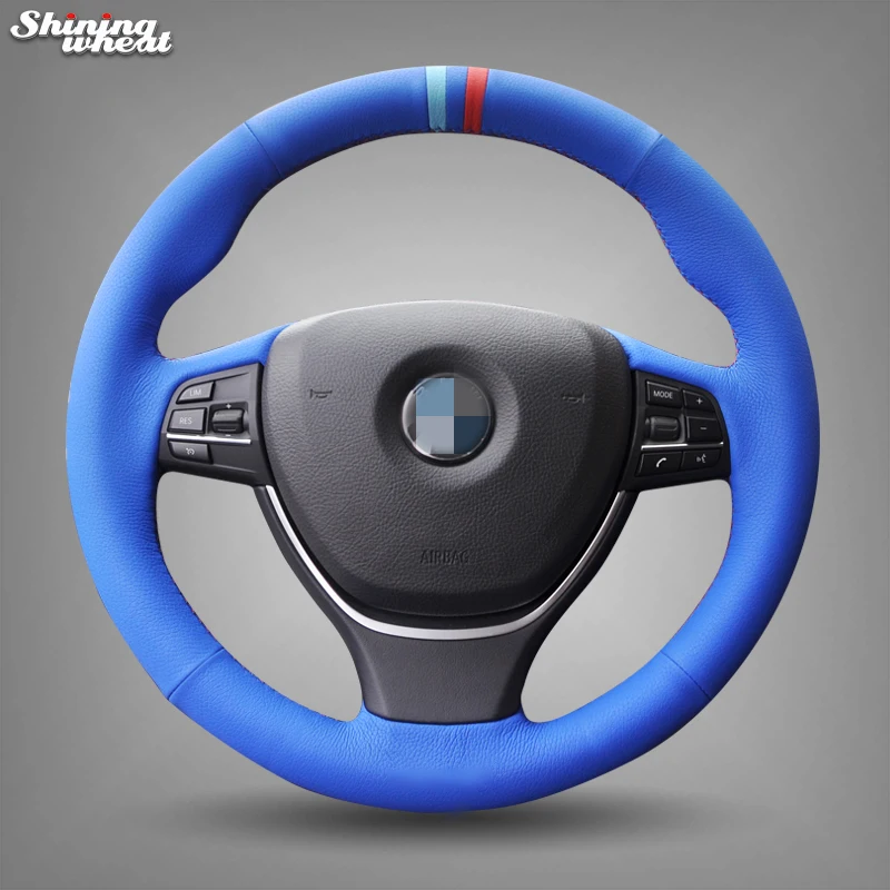 Blue Leather Hand stitched Steering Wheel Cover for BMW F10 2014 520i