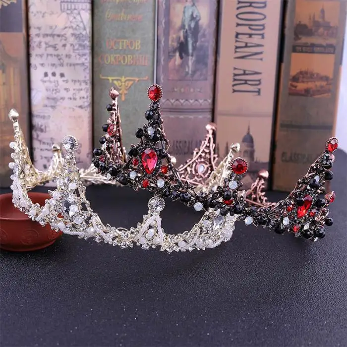 Винтажные серебряные/Золотые/красные бусы, свадебная тиара, корона, головной убор, хрустальные стразы, ручная работа, свадебная диадема, ювелирные изделия для волос, аксессуары, BH