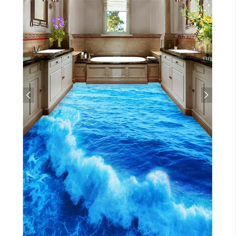 Beibehang напольная живопись HD голубое море волнообразные водонепроницаемые обои для ванной кухни пвх самоклеющиеся настенные стикеры пол Фреска