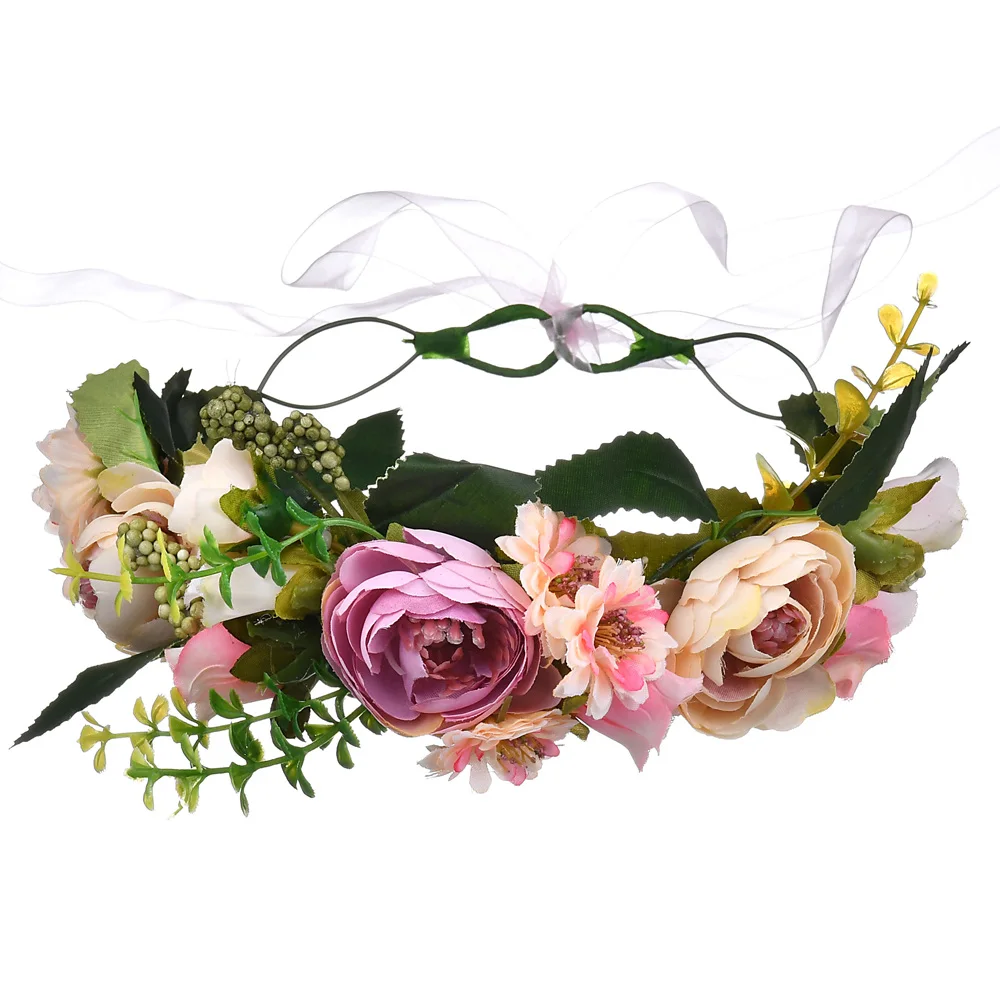 

Halo Headband Floral Hair Wreath Garland Festival Bridesmaid Rose Flower Leave Crown