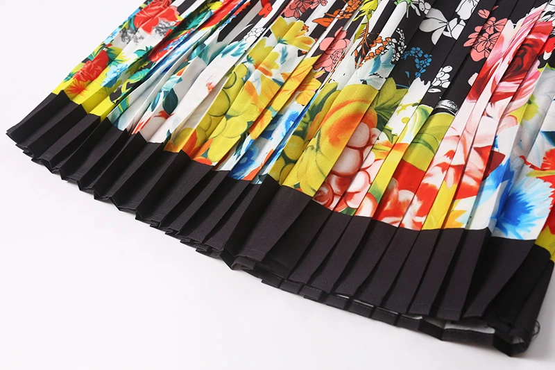 Женский комплект со средней юбкой LD LINDA DELLA, летний яркий комплект из 2-х предметов, блуза с цветочным принтом и плиссированная юбка средней длины