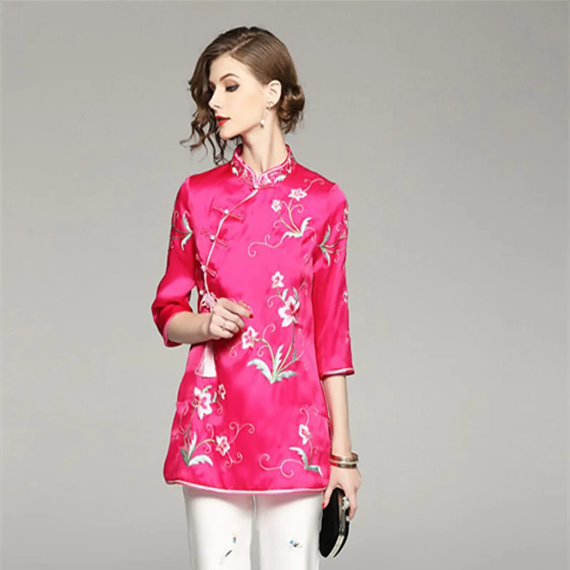 XXLTopsBlouseNewBrandLuxuryChineseStyleWomenRealSilk