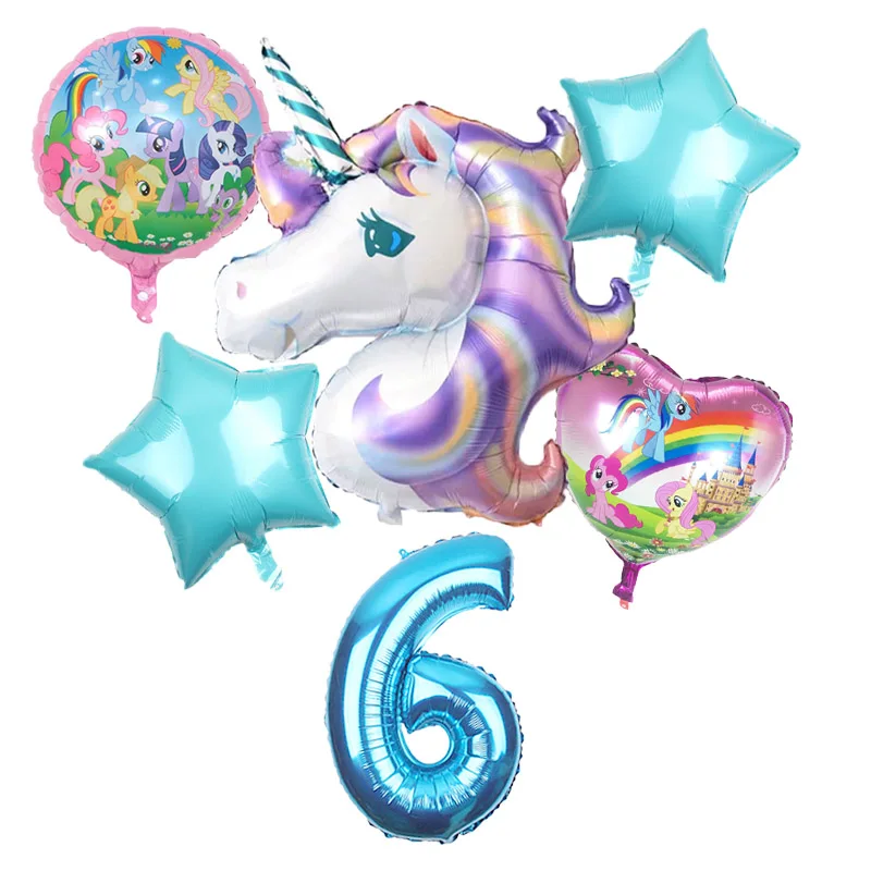 6Pcs Birthday Party Decor Kids Unicorn Balloons My Little horse Party Supplies Balloons 32 inch Number Helium Digital Baloon Set