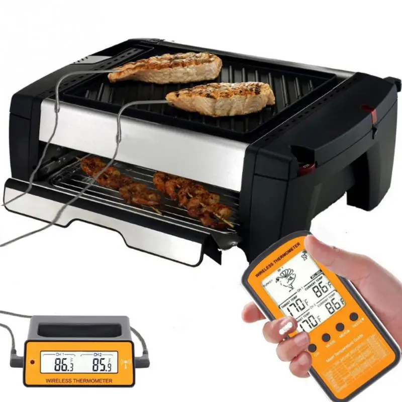 

Hot Wireless Remote Digital Cooking Meat Thermometer Smoker Thermometer with Dual Probe Grill BBQ Monitors Receiver tools #705