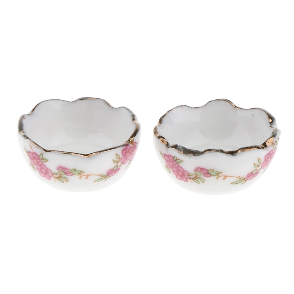2pcs 1/12 Dollhouse Miniature Ceramic Bowls Tableware Supplies DIY Kit White