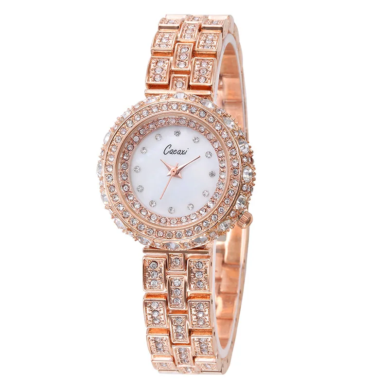 Новые популярные роскошные женские часы с бриллиантами, розовое золото, сталь, полный кристалл, модные женские Студенческие Кварцевые наручные часы