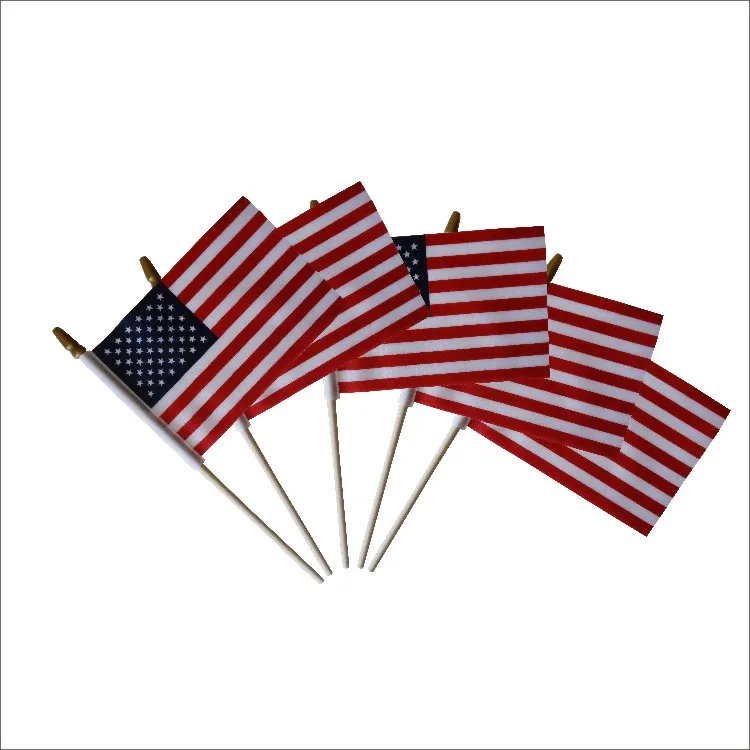 

10 * 15cm with 25 cm wood pole tuna head American flag American hand flag wholesale custom