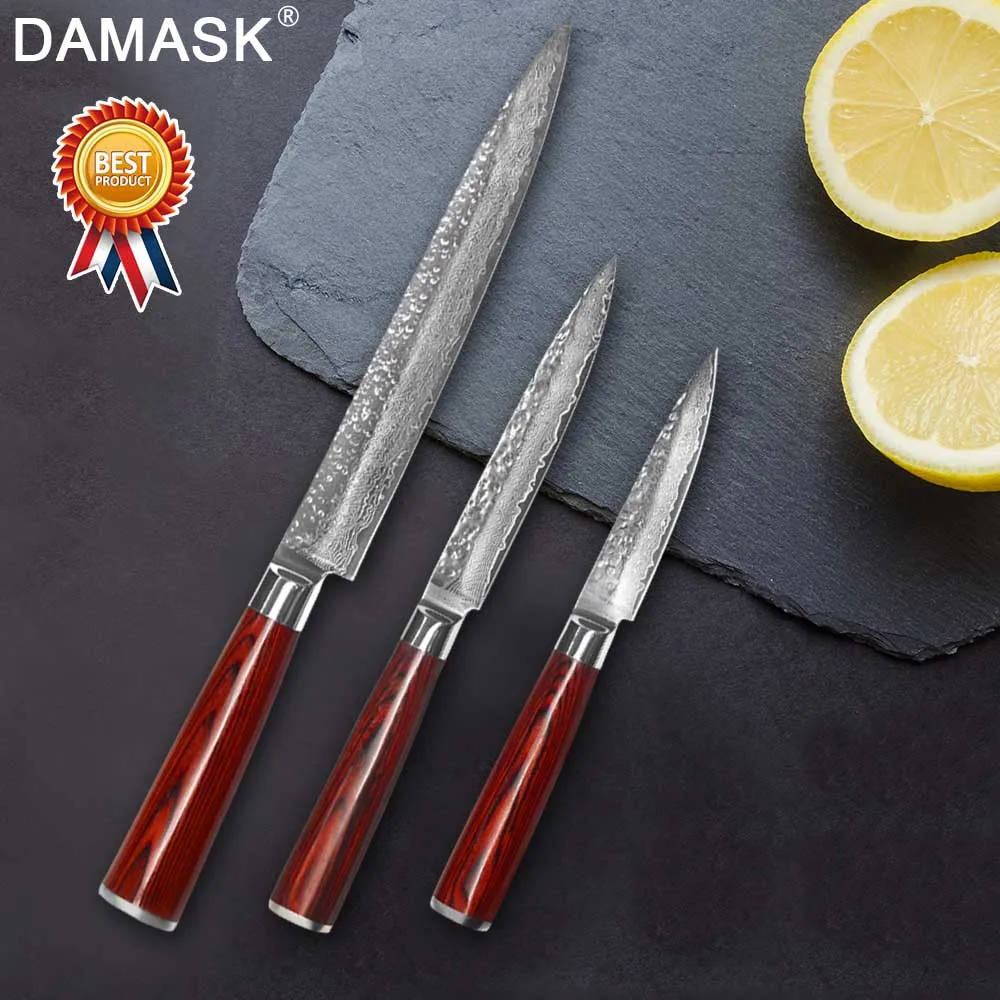 

Damask Slicing Kitchen Knives Set Japanese Damascus Steel Fillet Fish Fruit Cleaver 58HRC Hammer Blade Color Wood Handle Cutlery