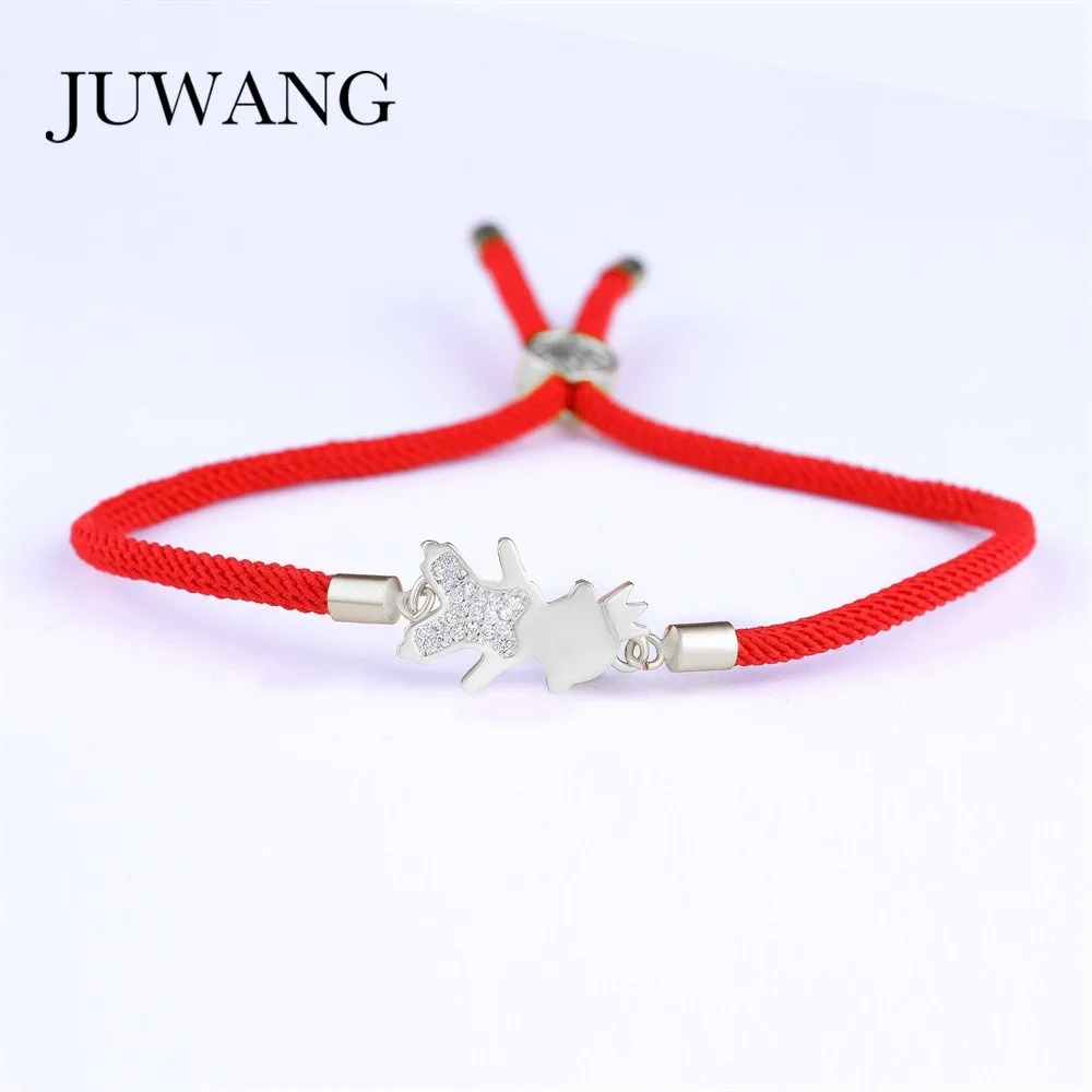 JUWANG с короной для маленьких мальчиков CZ красный нити веревочный браслет для женщина девушка дети кубического циркония Браслеты ручной регулировкой