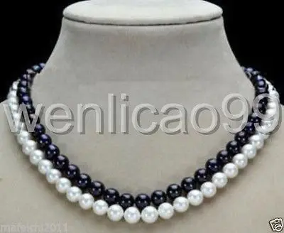 

NEW 2 Row 8-9mm NATURAL Akoya Cultured WHITE+BLACK PEARL NECKLACE 18 INCH